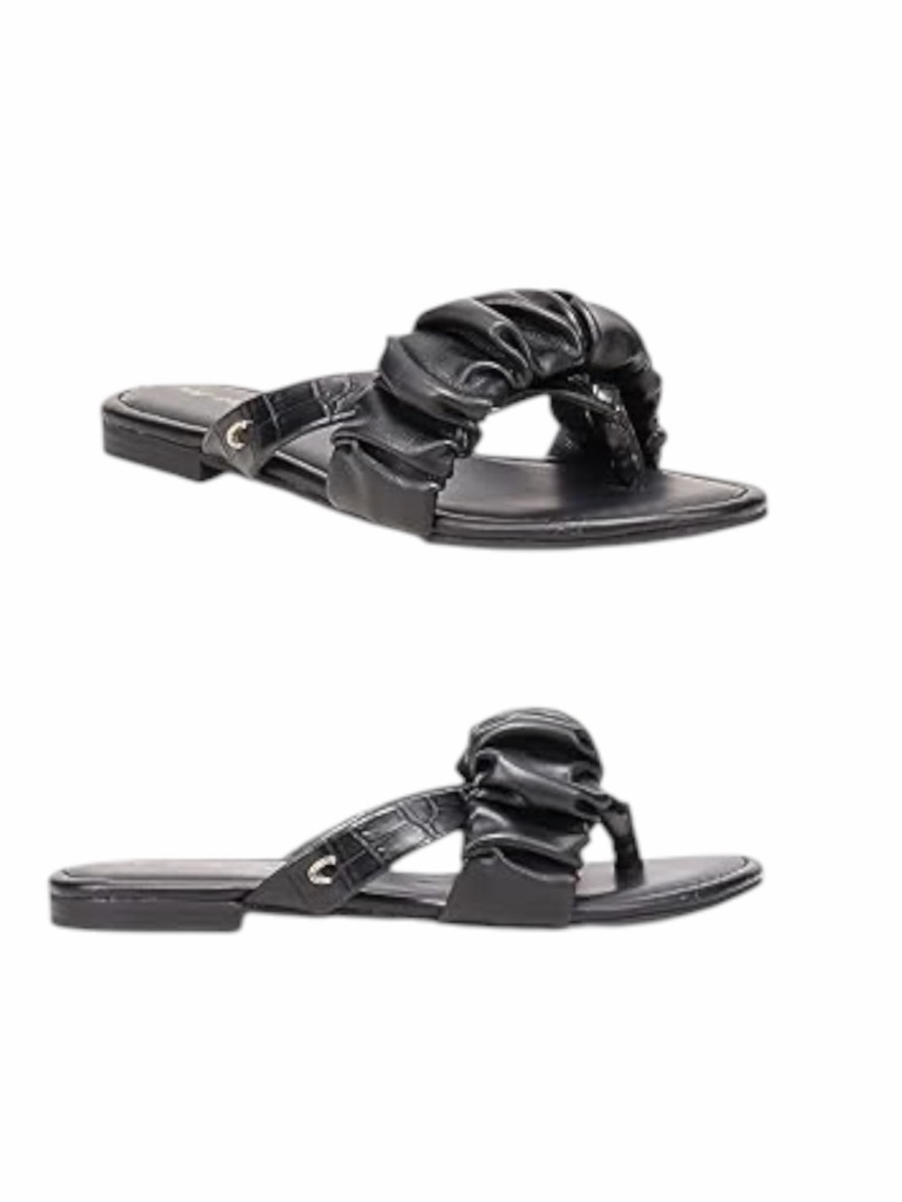 Black Ruched Toe-Loop Slide Sandals by